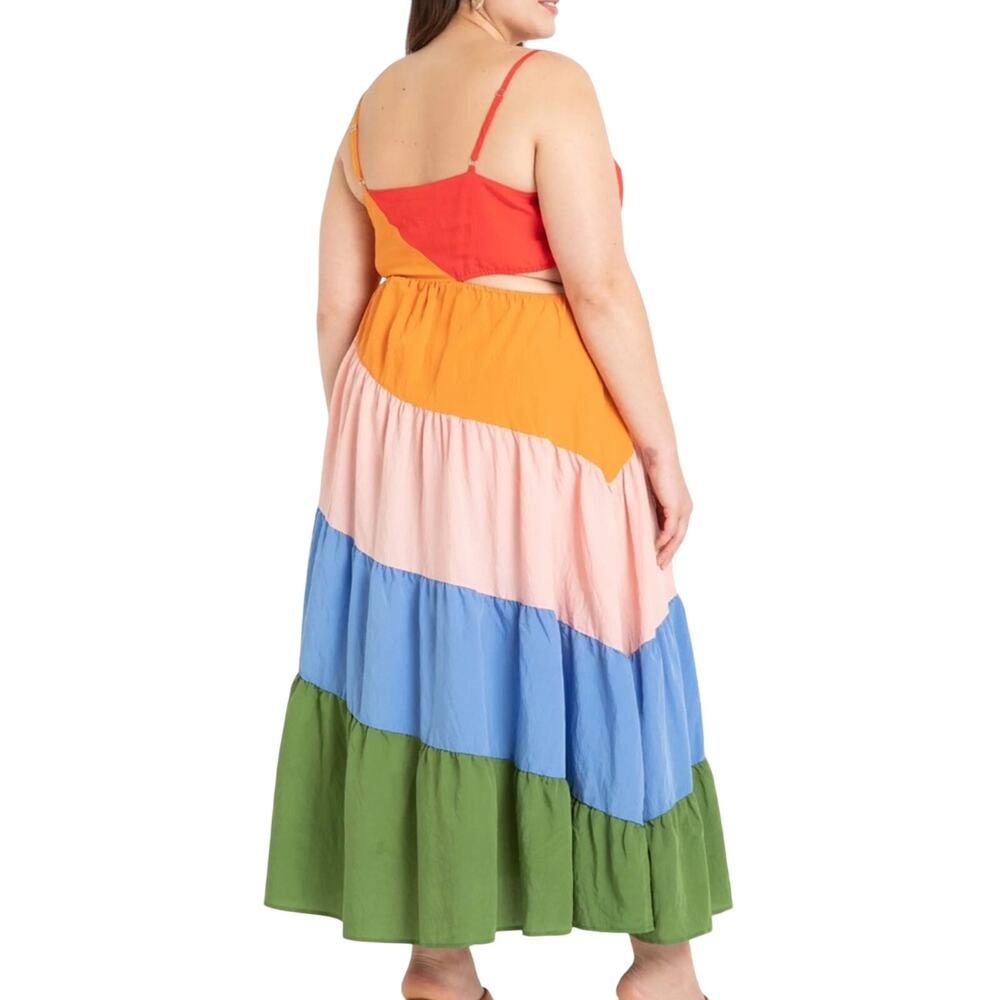Eloquii Rainbow Tiered Cutout Maxi Dress sz 18 - Picture 2 of 7